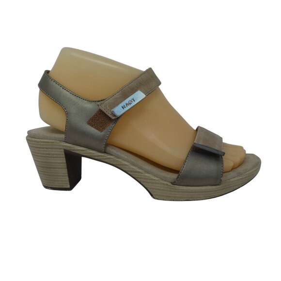 Naot Intact Beige Pewter Leather Open Toe Slingback Heeled Sandals Womens 38 - Picture 2 of 13